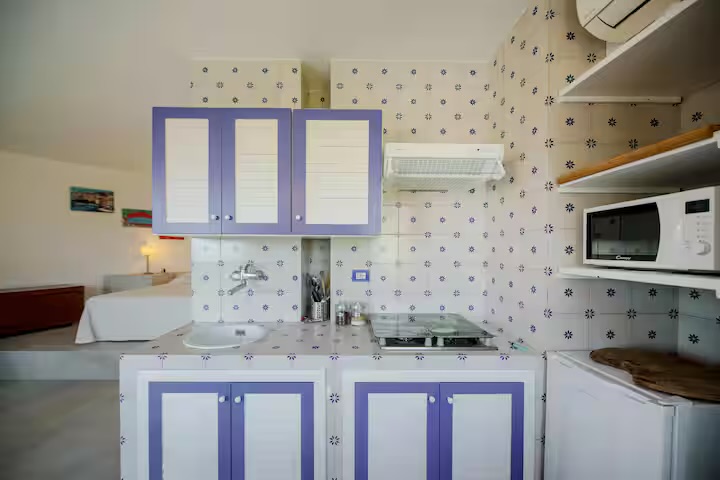 L'angolo cucina con piano cottura e microonde